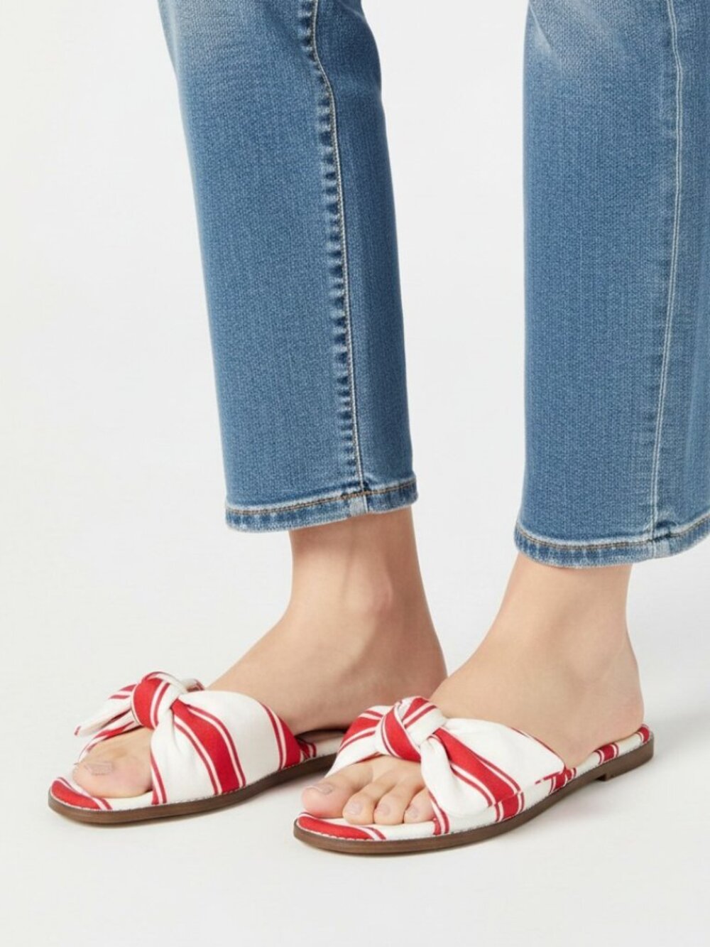 J.Crew Red Ivory Stripe Print Knot Slide Sandals, US8.5